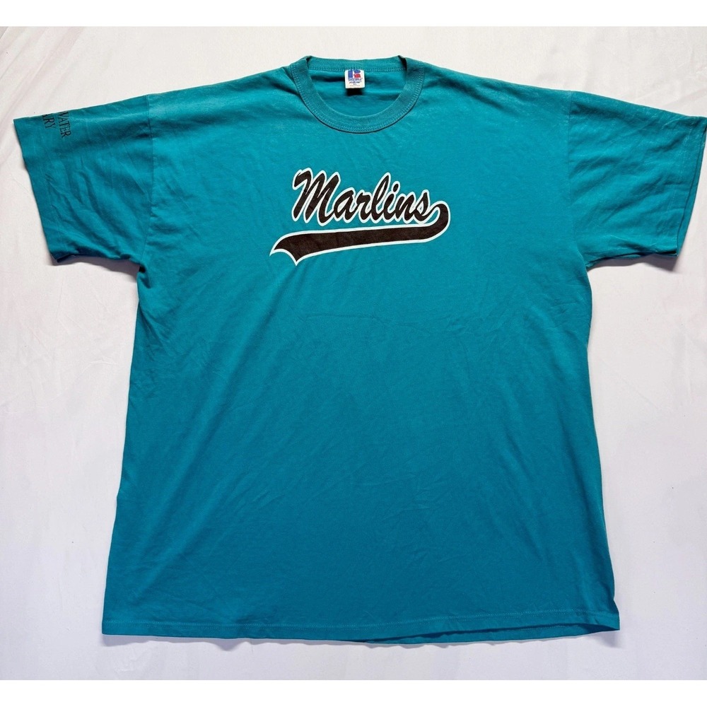 Miami Marlins T Shirt Mens XL Teal Russell Athletic Baseball MLB Graphic Print